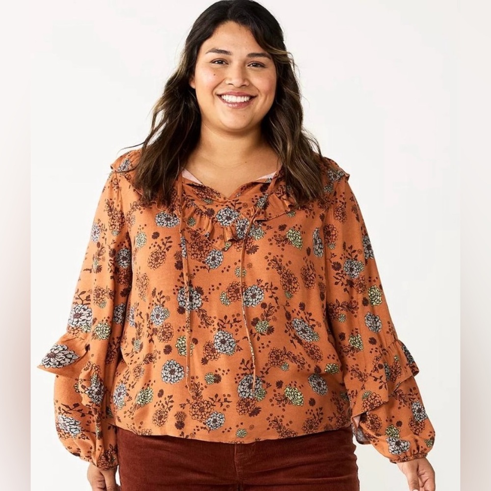 Sonoma Blouse Size 3X Top NEW Long-Sleeves Peasant Shirt Clay Colored Blouse!